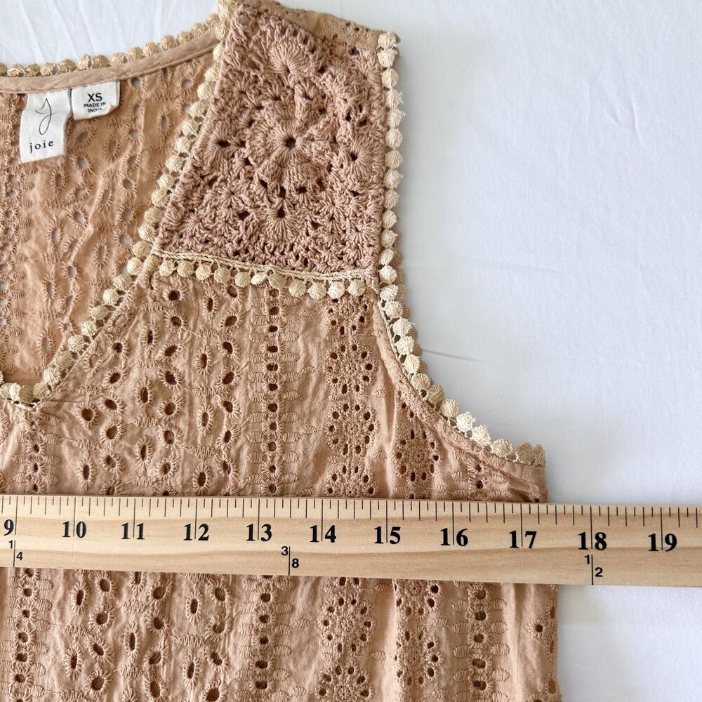 Joie Eyelet Lace Tank Top Beige XS Boho Crochet Trim 100% Cotton - Picture 7 of 7